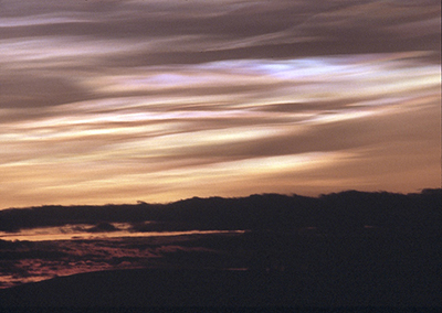 red sunset with polar stratsopheric clouds